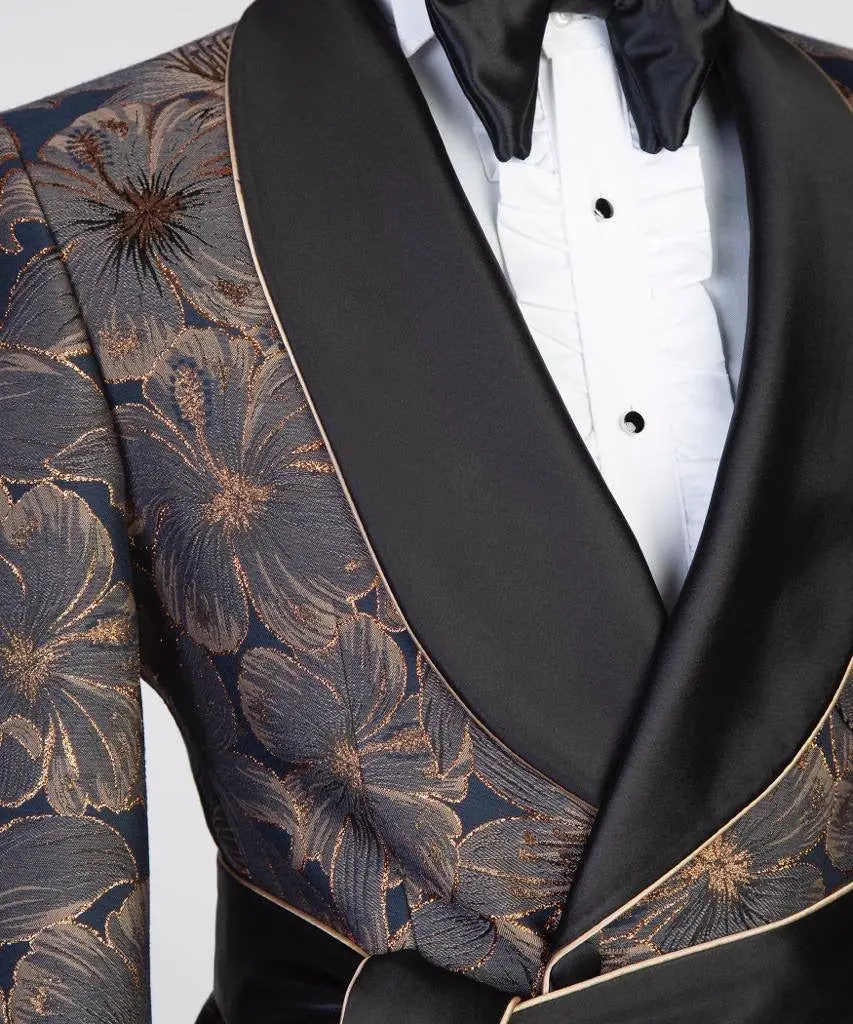 Men's 3 Piece Double Breasted Black and Gold Tuxedo — photograph 2