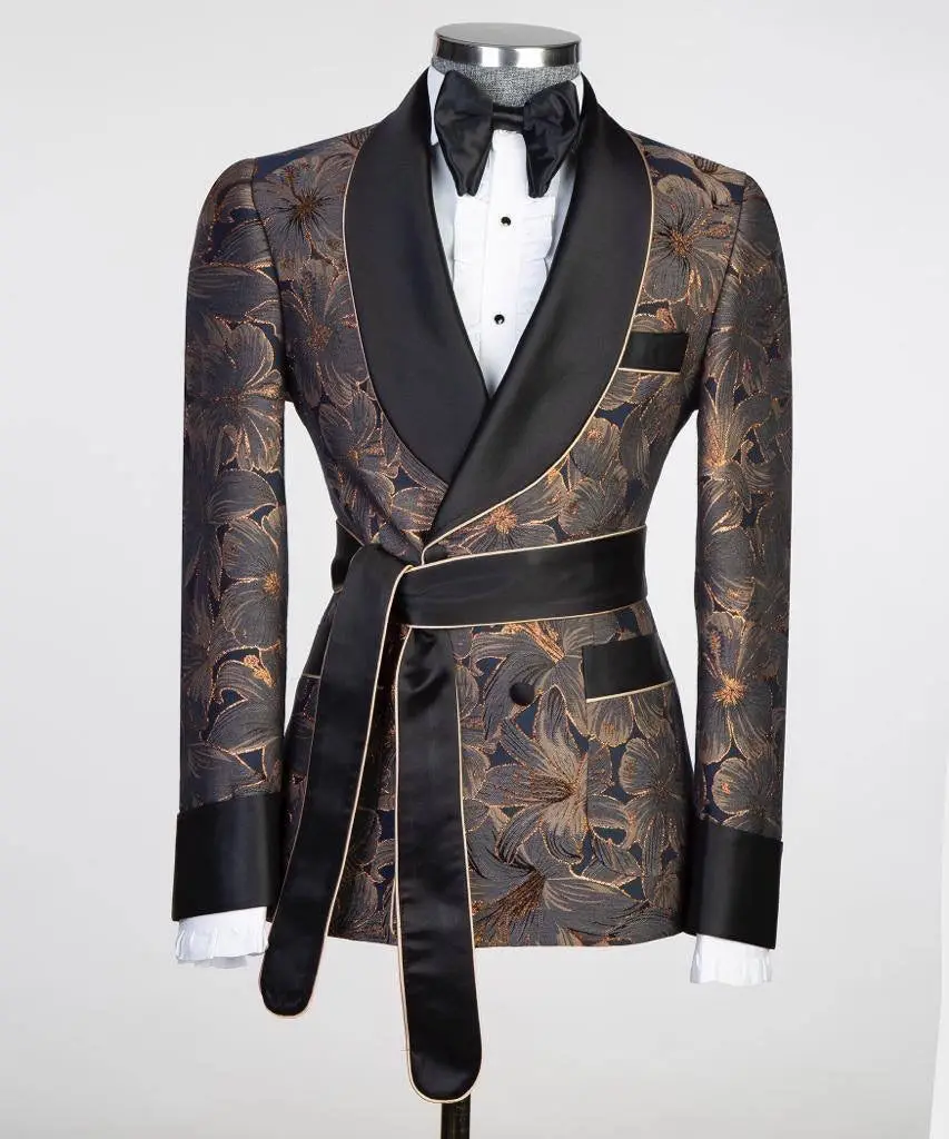 Men's 3 Piece Double Breasted Black and Gold Tuxedo — photograph 3