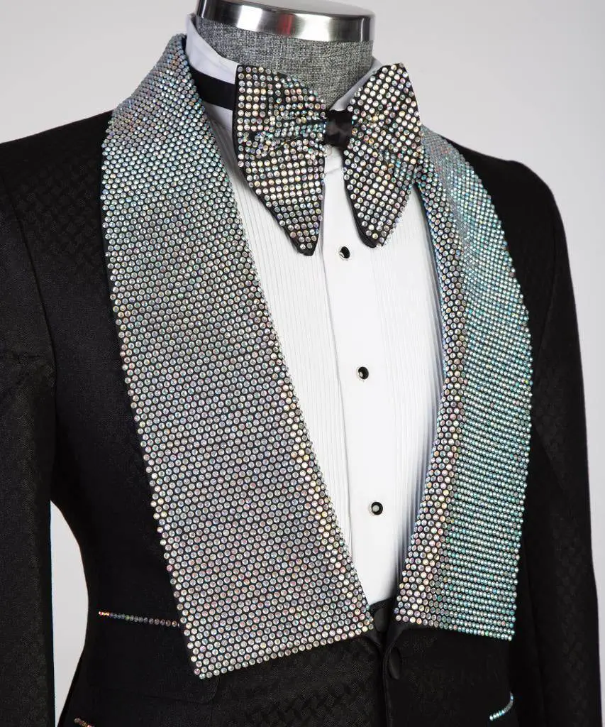 Men's 3 Piece Stone Designed Black Tuxedo — photograph 2