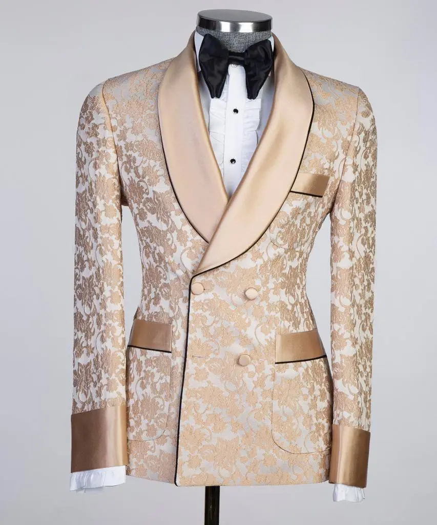 Men's Milky Brown Lace Designed Tuxedo — photograph 4