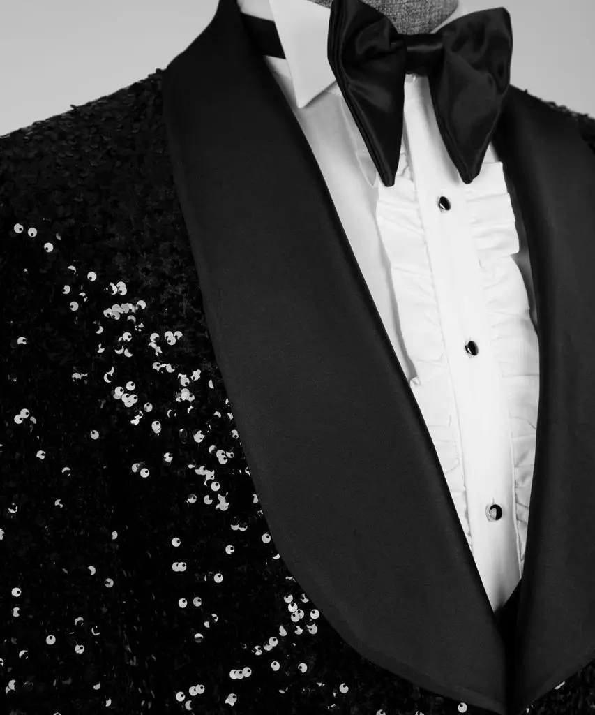 Men's 3 Piece Black Sequin Tuxedo — photograph 2