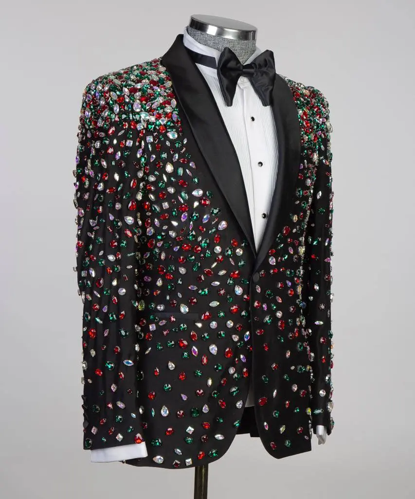 Men's 2 Piece Stone Designed Black Tuxedo — photograph 3