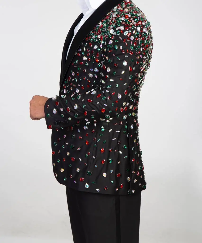 Men's 2 Piece Stone Designed Black Tuxedo — photograph 5