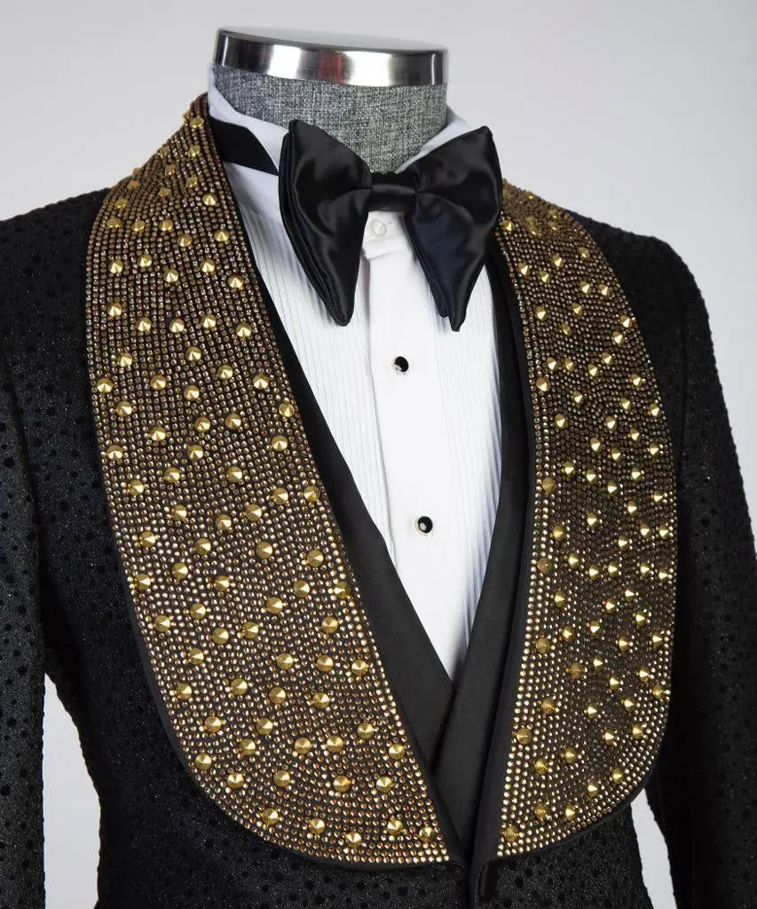 Men's Gold Beads Designed Black Tuxedo — photograph 2