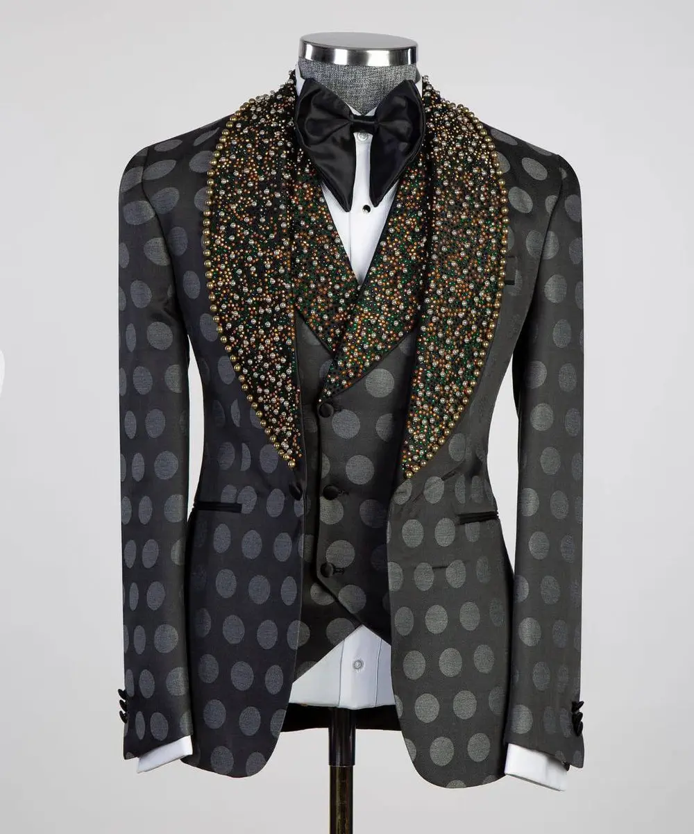 Men's 3 Piece Tuxedo Stone Detailed Collar — photograph 1