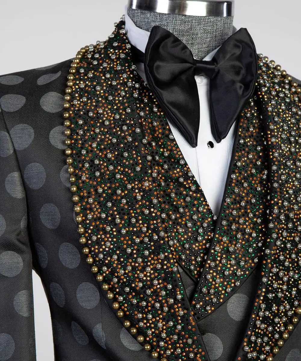 Men's 3 Piece Tuxedo Stone Detailed Collar — photograph 3