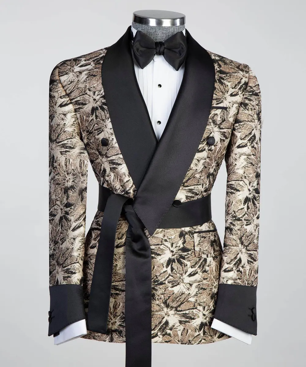 Belted Tuxedo Black and Gold Patterned — photograph 1