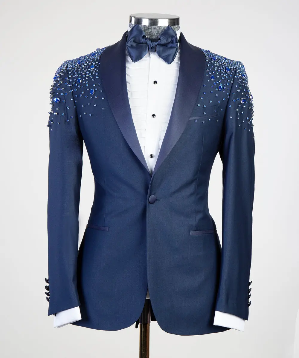 Men's 2 Piece Stoned Blue Tuxedo Suit — photograph 1