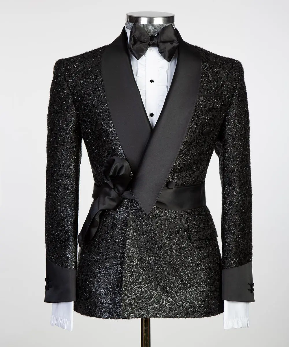 Men's 3 Piece Black Shining Tuxedo Suit — photograph 3