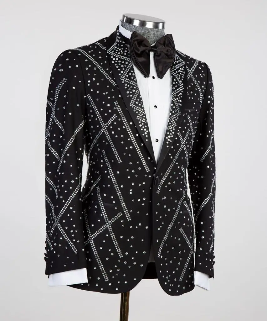 Men's 2 Piece Tuxedo, Suit, Costume, Silver Beaded — photograph 2