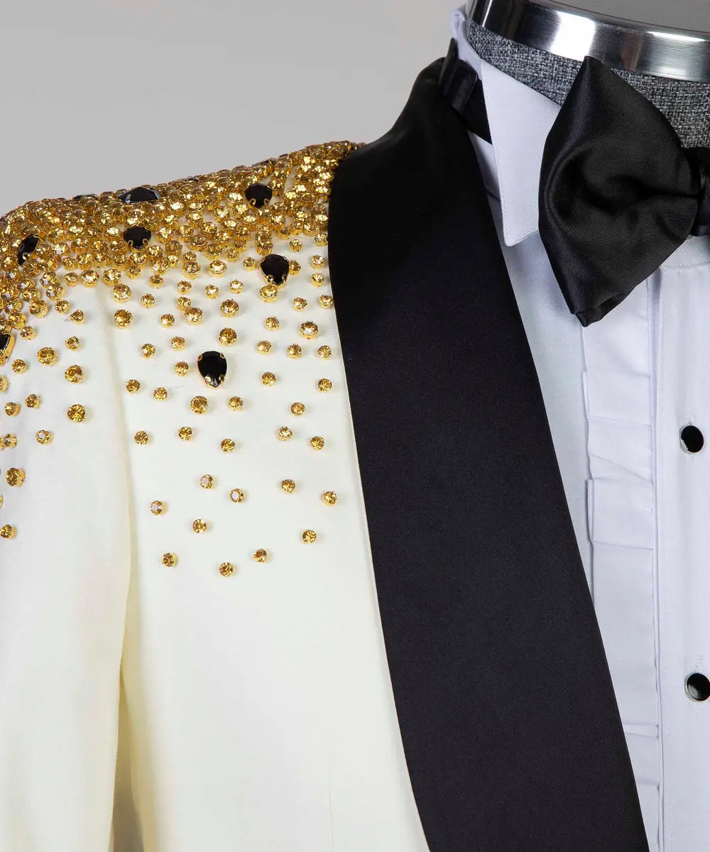 Men's 2 Piece Tuxedo, Suit, Beige,Beaded Stylish — photograph 3