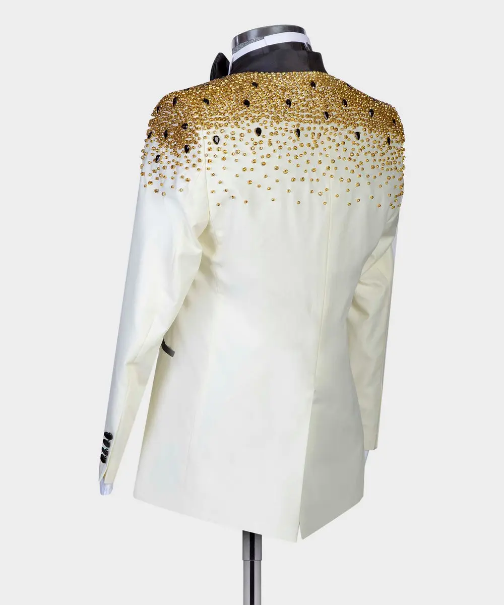 Men's 2 Piece Tuxedo, Suit, Beige,Beaded Stylish — photograph 4