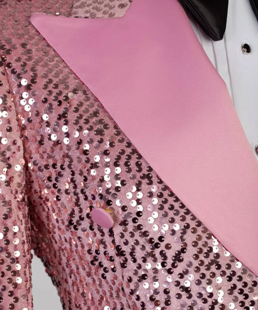 Men's 2 Piece Sequin Pink Tuxedo Suit — photograph 3
