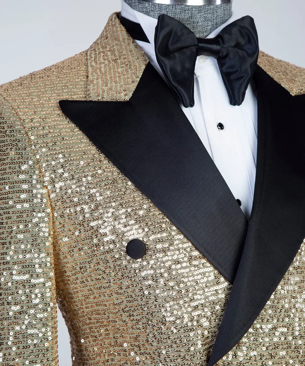 Double Breasted Shiny Gold Tuxedo — photograph 2