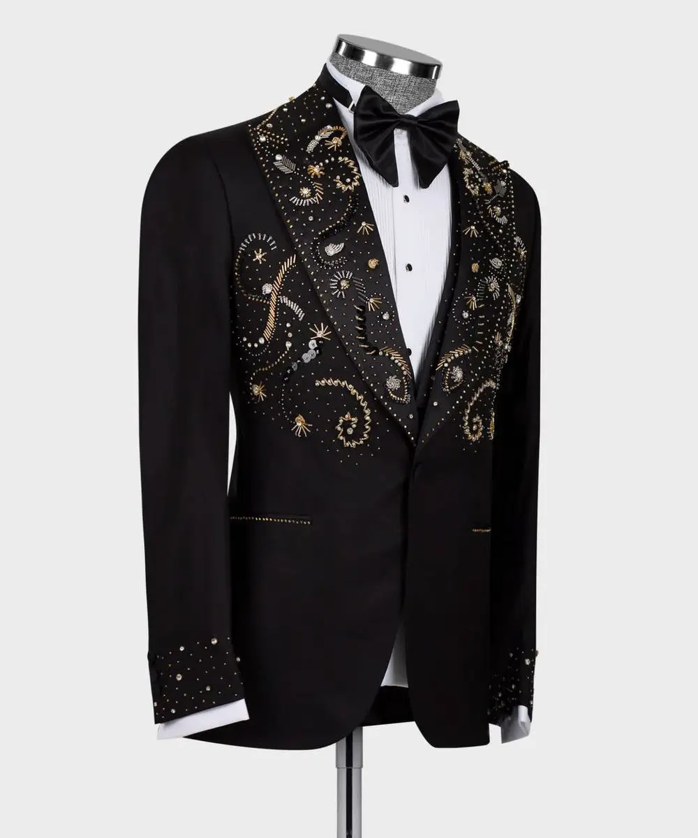 Men's 2 Piece Stoned Black Tuxedo Suit — photograph 3