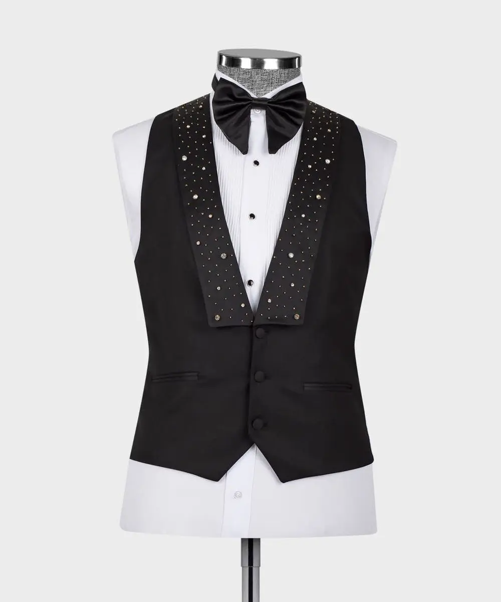 Men's 2 Piece Stoned Black Tuxedo Suit — photograph 4