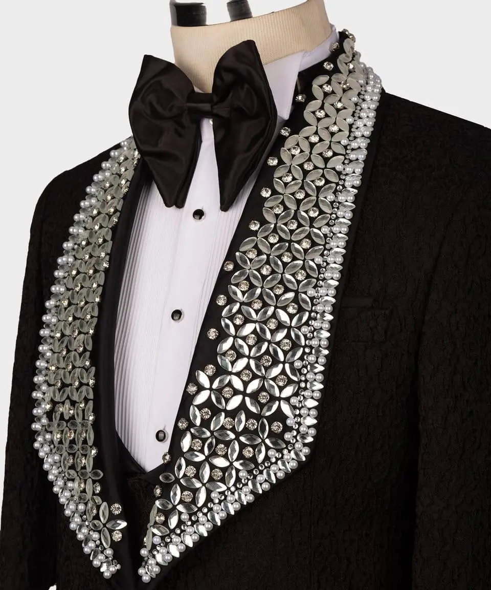 Men's 3 Piece Stone Stitched Navy/Gold Tuxedo — photograph 8