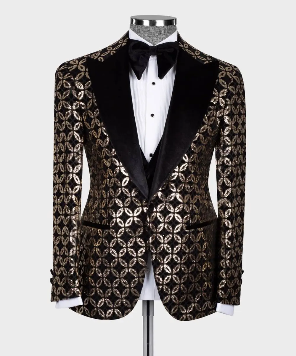 Men's 3 Piece Velvet Shiny Tuxedo — photograph 3