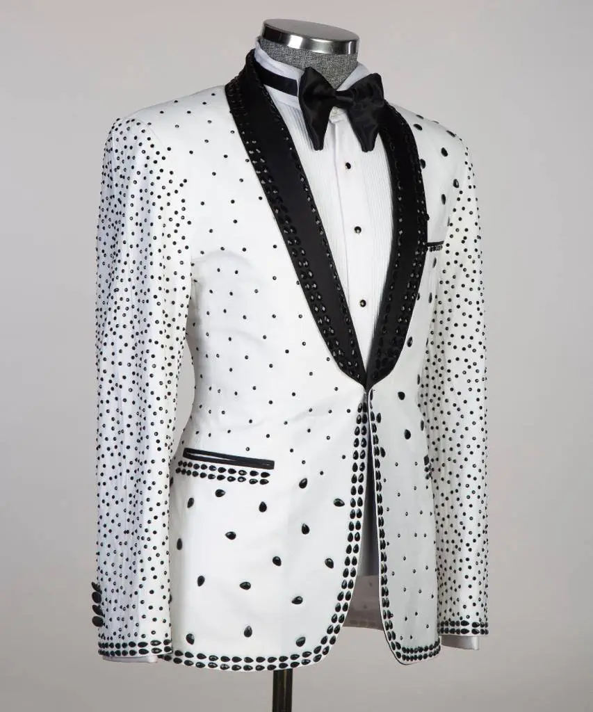 Men's 2 Piece Stone Designed White Tuxedo — photograph 3