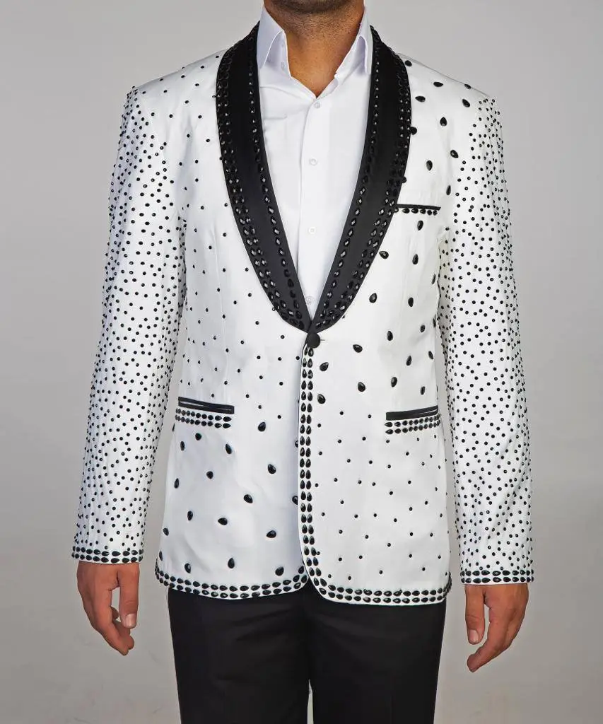 Men's 2 Piece Stone Designed White Tuxedo — photograph 5