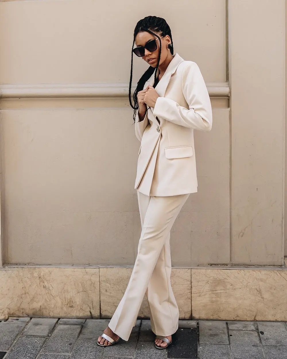 Women's 2 Piece Suit Set- Beige — photograph 4
