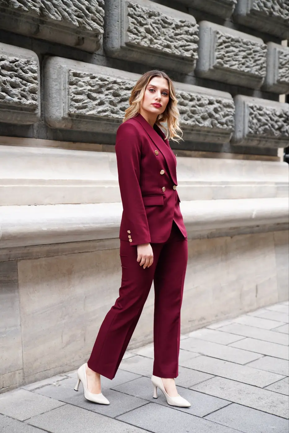 Women's 2 Piece Suit Set-Red — photograph 3
