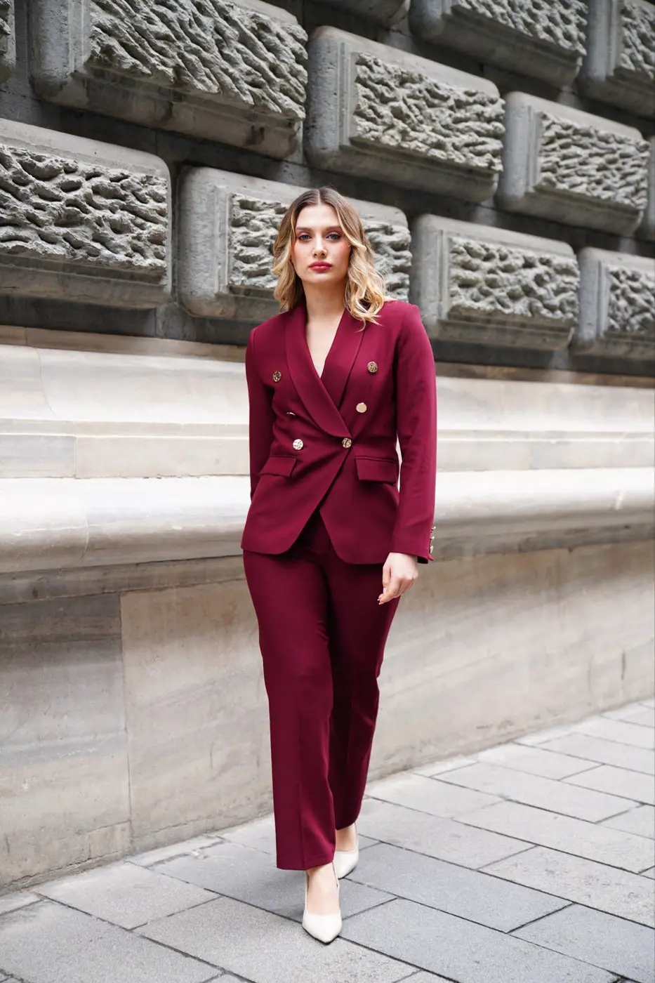 Women's 2 Piece Suit Set-Red — photograph 4