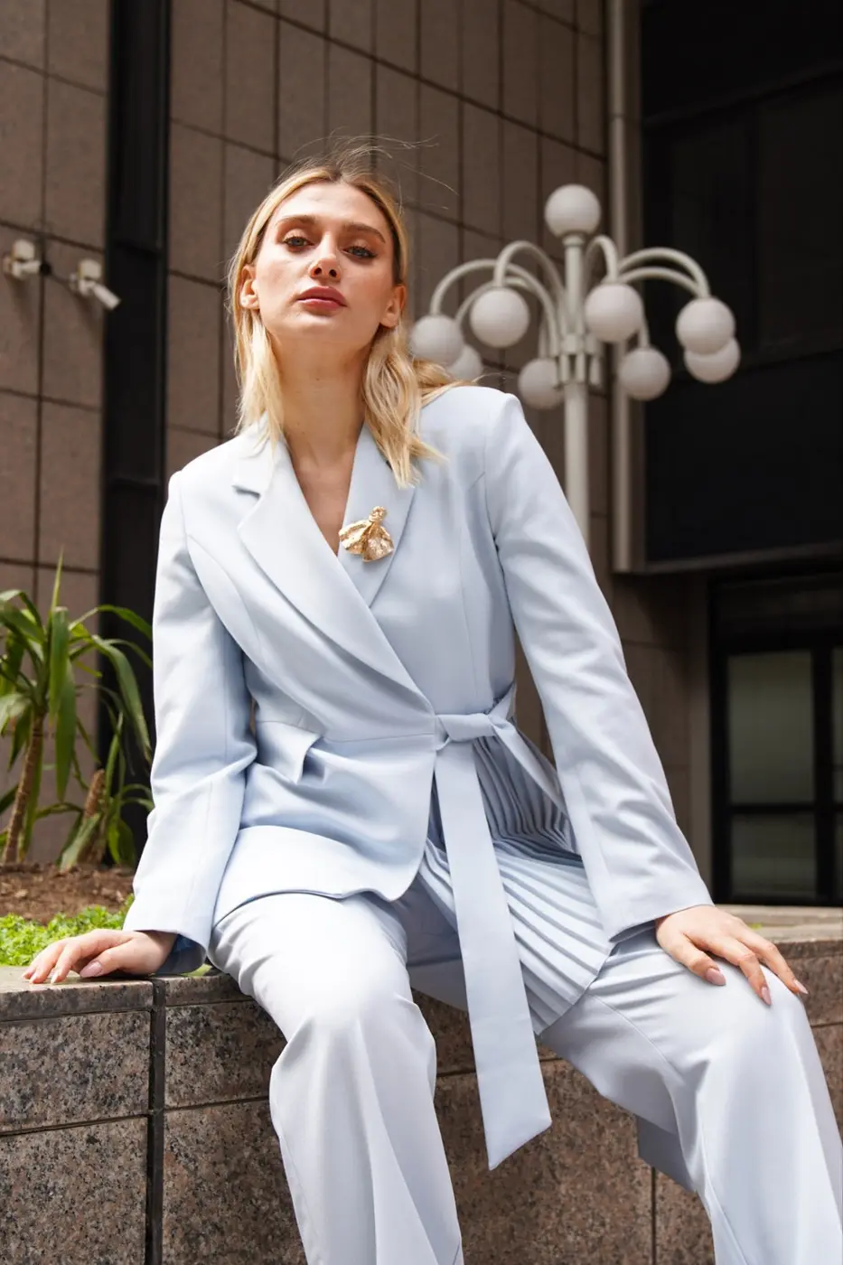Women's 2 Piece Suit Set-Sky Blue — photograph 2