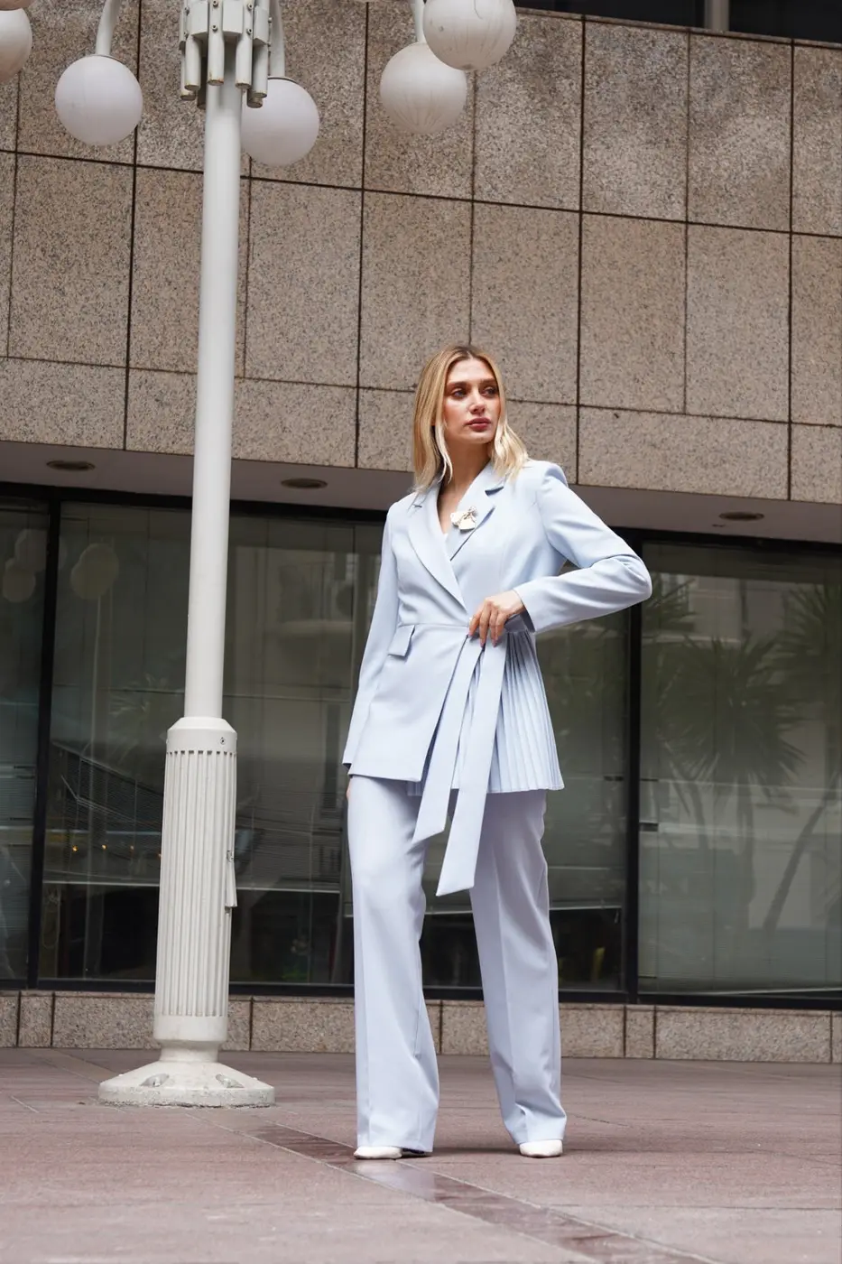Women's 2 Piece Suit Set-Sky Blue — photograph 3
