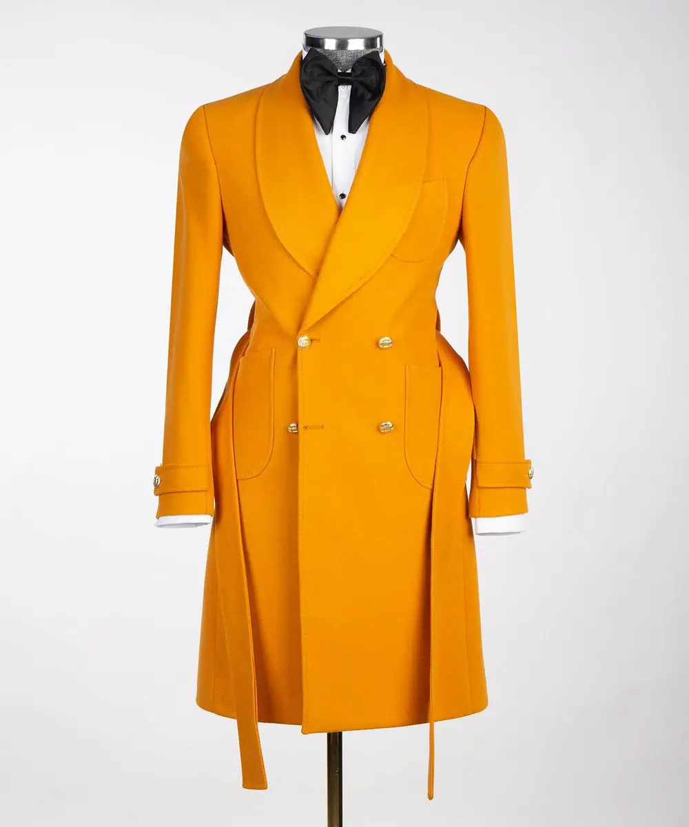 Yellow Double Breasted Men’s Long Coat — photograph 1