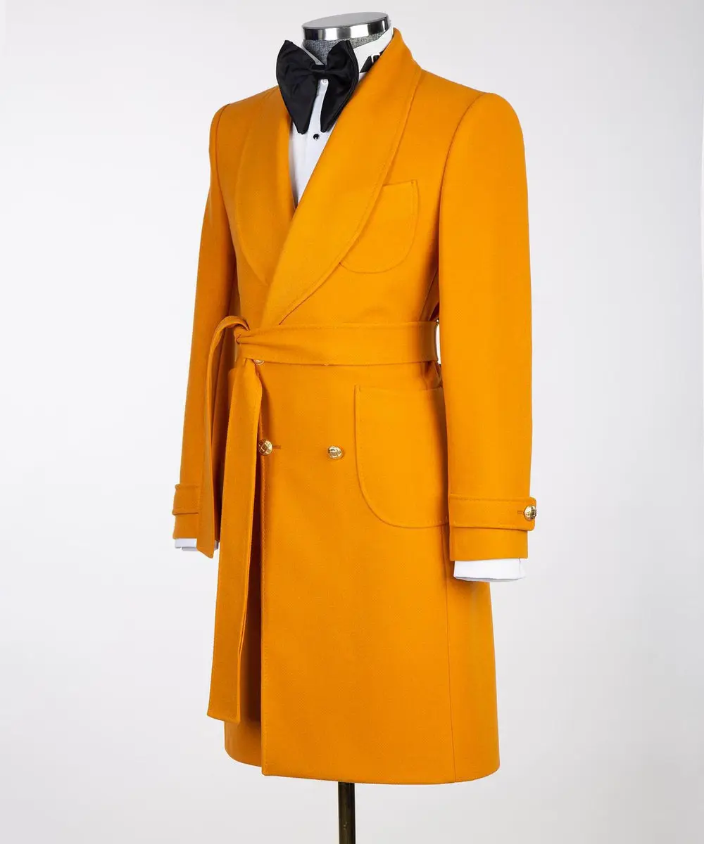 Yellow Double Breasted Men’s Long Coat — photograph 4